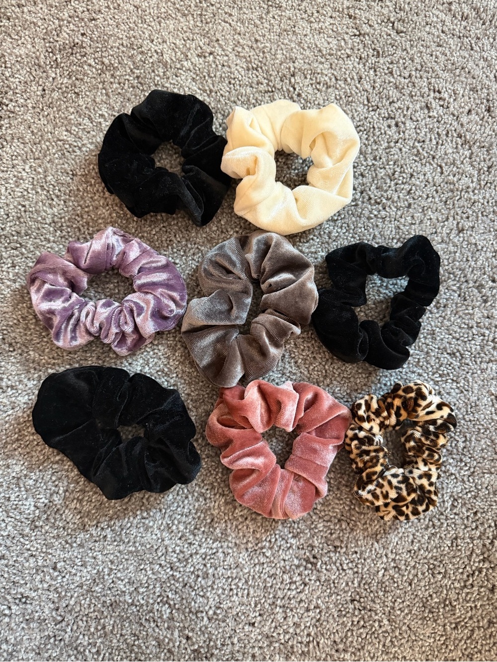 Velvet & Leopard Scrunchie Set - Pink, Cream, Gray, Black, Leopard